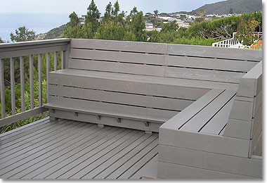 built-in benches add to the style of the deck as well as conserving space.
